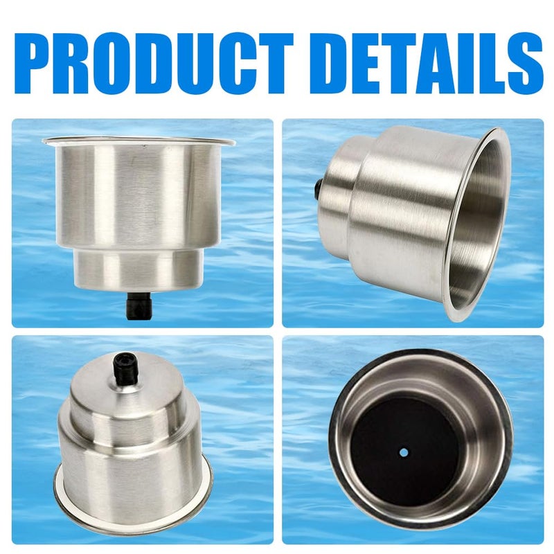 Haida 4pcs Stainless Steel Cup Drink Holder with Drain Marine Boat RV Camper Universal Drinks Holders for Marine Yacht Truck RV - Image 2